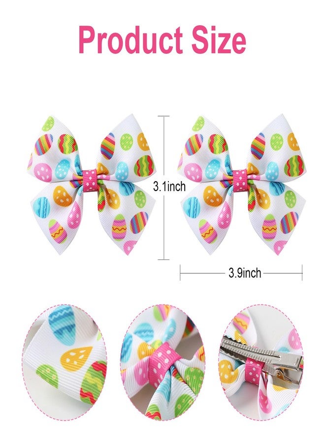 Fancheer 4Pcs Easter Egg Hair Bows Baby Toddler Girls Ribbon Alligator Clips Cute Hair Accessories - Image 2